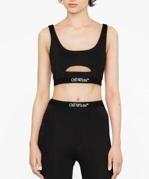 OFF-WHITE WOMEN Logo Band Cutout Bra Black White Size XS